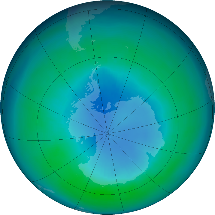 Antarctic ozone map for April 1986